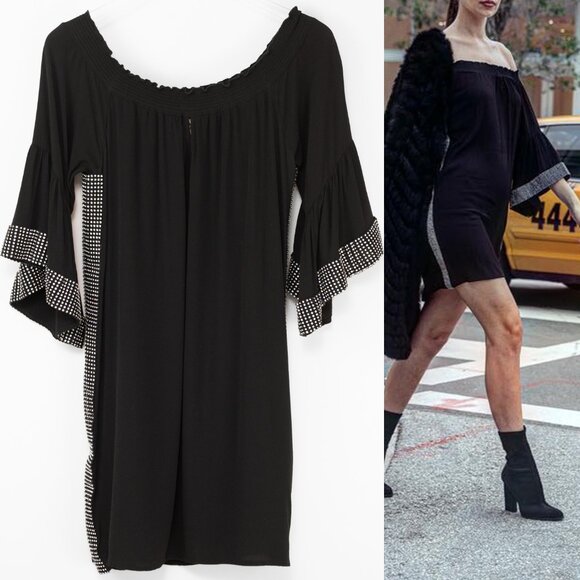 Muche et Muchette Alanis Off Shoulder Dress Rhinestones Black One Size 0-14 - Picture 1 of 8